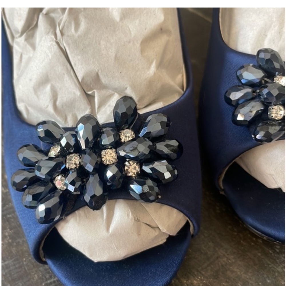 Alex Marie Satin Jeweled Peep Toe Heels in Royal Blue Size 7.5 - Picture 4 of 8